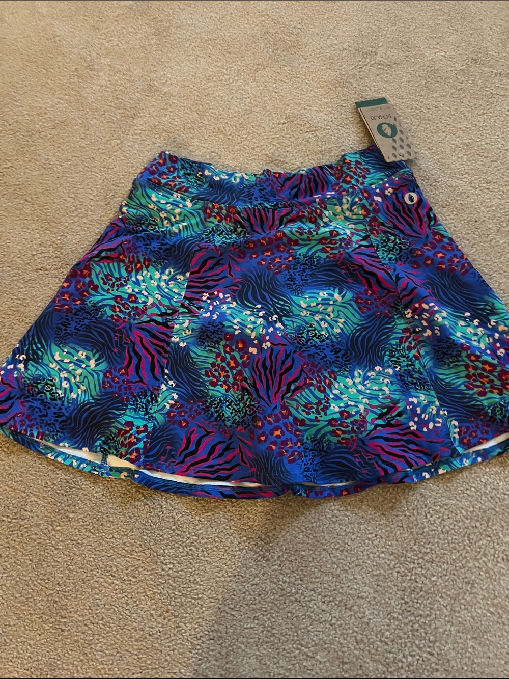 Dona Jo Blue Multi-Pattern Skort with Teal Accents, NWT, L